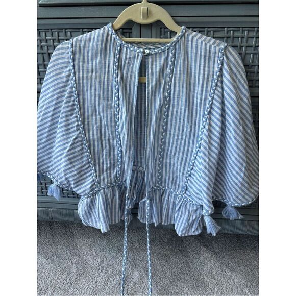 NWOT MISA Los Angeles  Seta Blue Striped Top with Tassels,  Size XS $254 - Picture 5 of 9